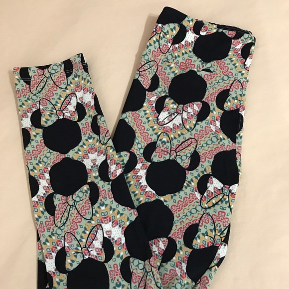 Lularoe Disney OS Womens One Size Leggings Minnie Mouse Green Red Black - Picture 1 of 7